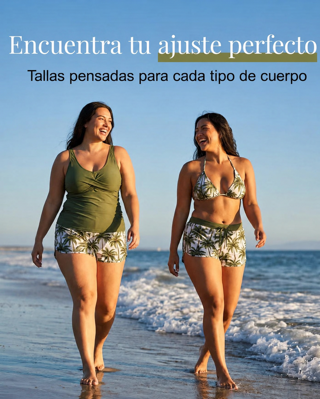 Conjunto de playa con top sin mangas cruzado y pantalón estampado con cordón ajustable.