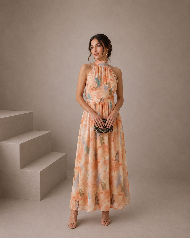 Vestido Maxi Estampado Melocotón