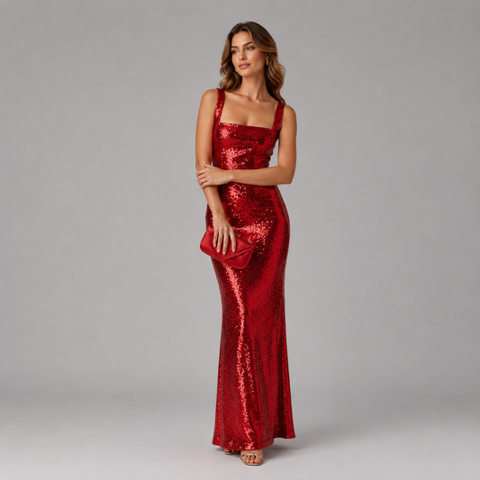Vestido largo sin mangas con lentejuelas para mujer