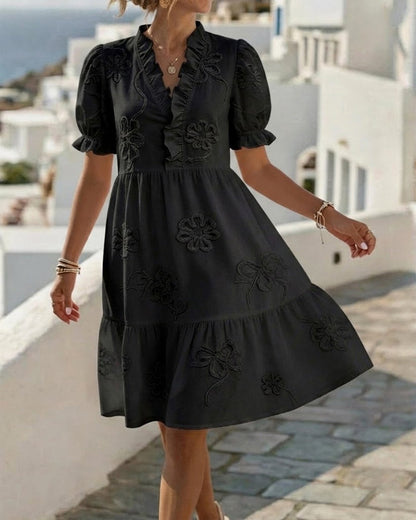 Elegante Vestido Floral de Manga Abullonada