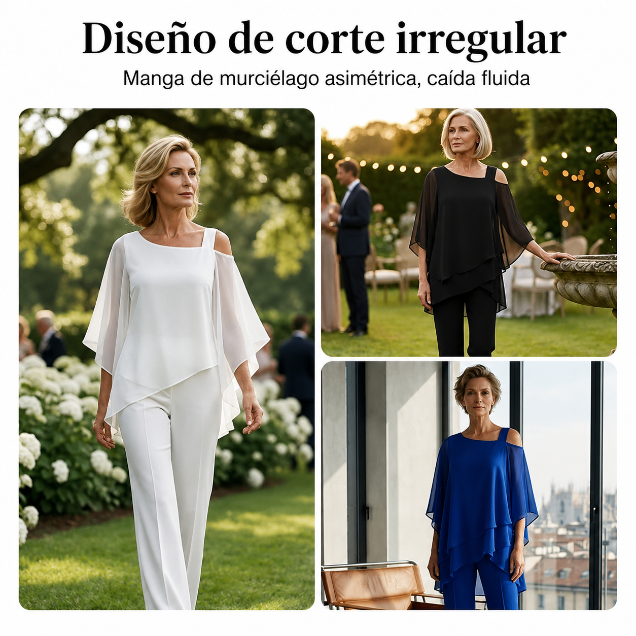 Conjunto de dos piezas para mujer: top asimétrico y pantalones anchos👚👖