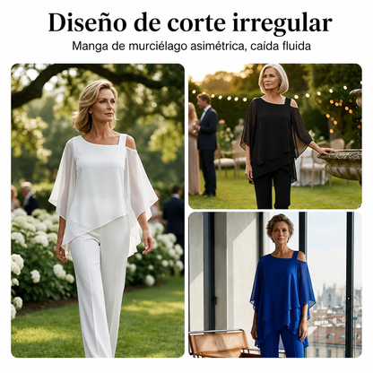 Conjunto de dos piezas para mujer: top asimétrico y pantalones anchos👚👖