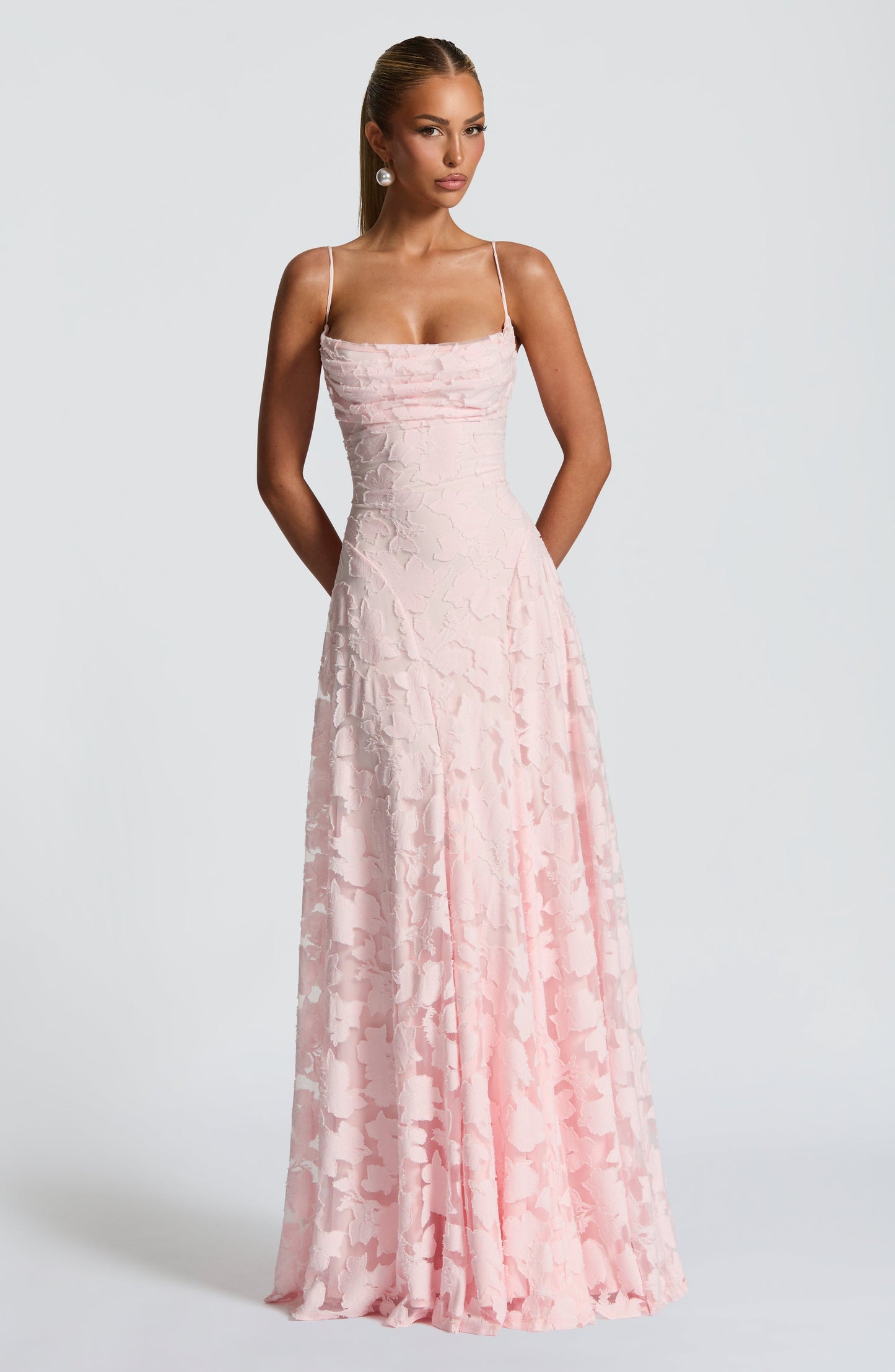 Vestido largo mujer escote drapeado espalda de encaje tirantes finos motivo calado