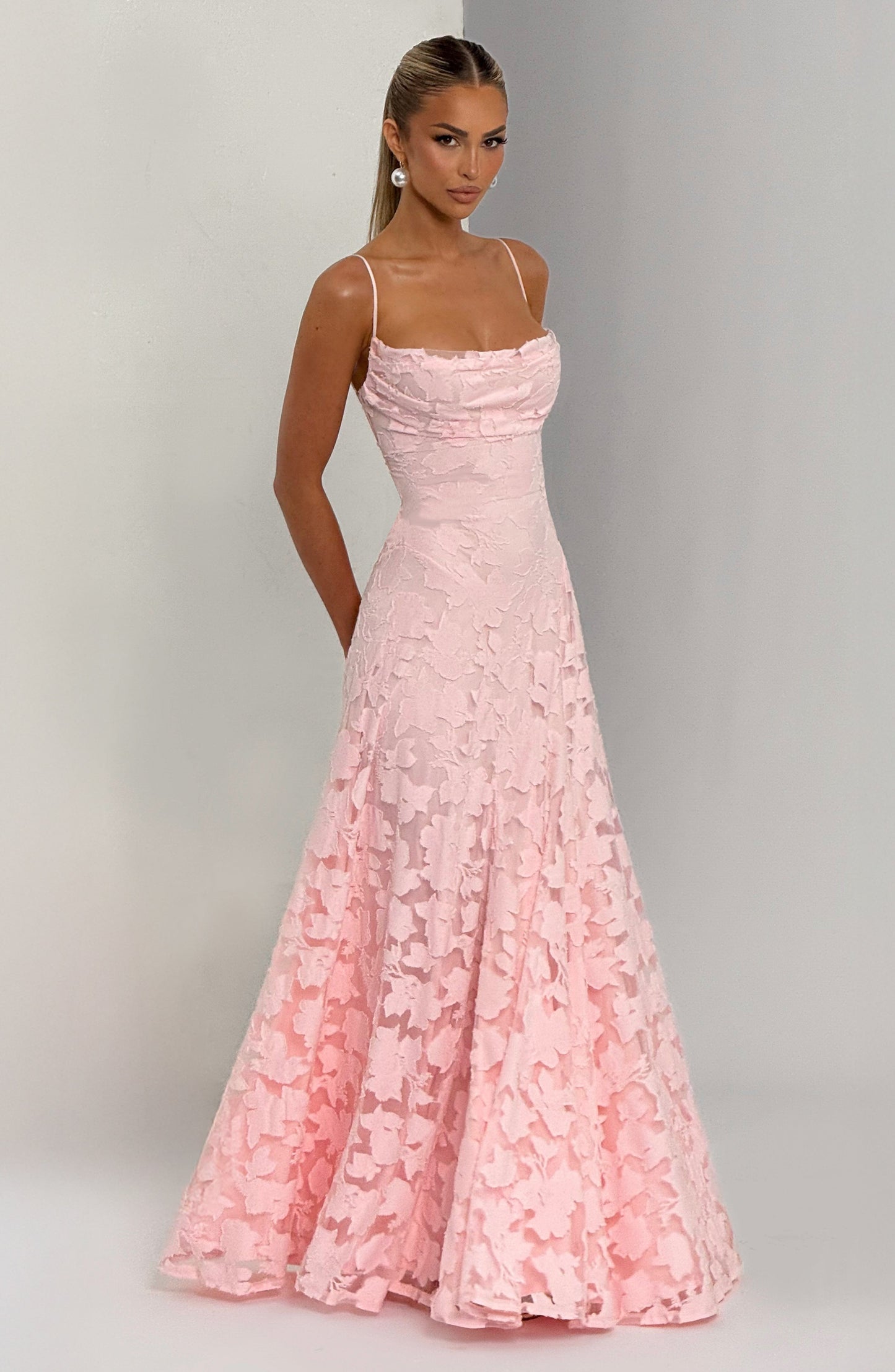 Vestido largo mujer escote drapeado espalda de encaje tirantes finos motivo calado