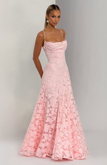 Vestido largo mujer escote drapeado espalda de encaje tirantes finos motivo calado