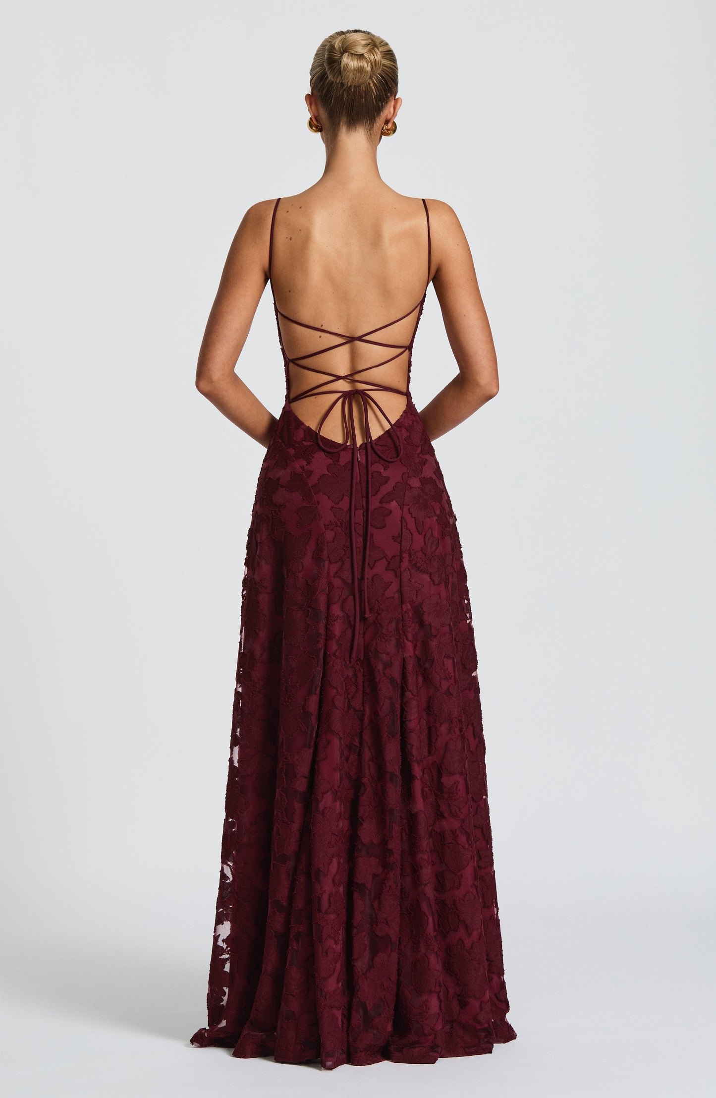 Vestido largo mujer escote drapeado espalda de encaje tirantes finos motivo calado
