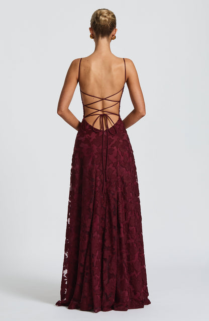 Vestido largo mujer escote drapeado espalda de encaje tirantes finos motivo calado