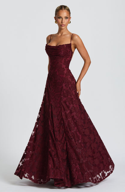 Vestido largo mujer escote drapeado espalda de encaje tirantes finos motivo calado