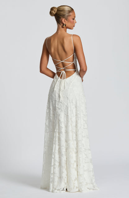 Vestido largo mujer escote drapeado espalda de encaje tirantes finos motivo calado