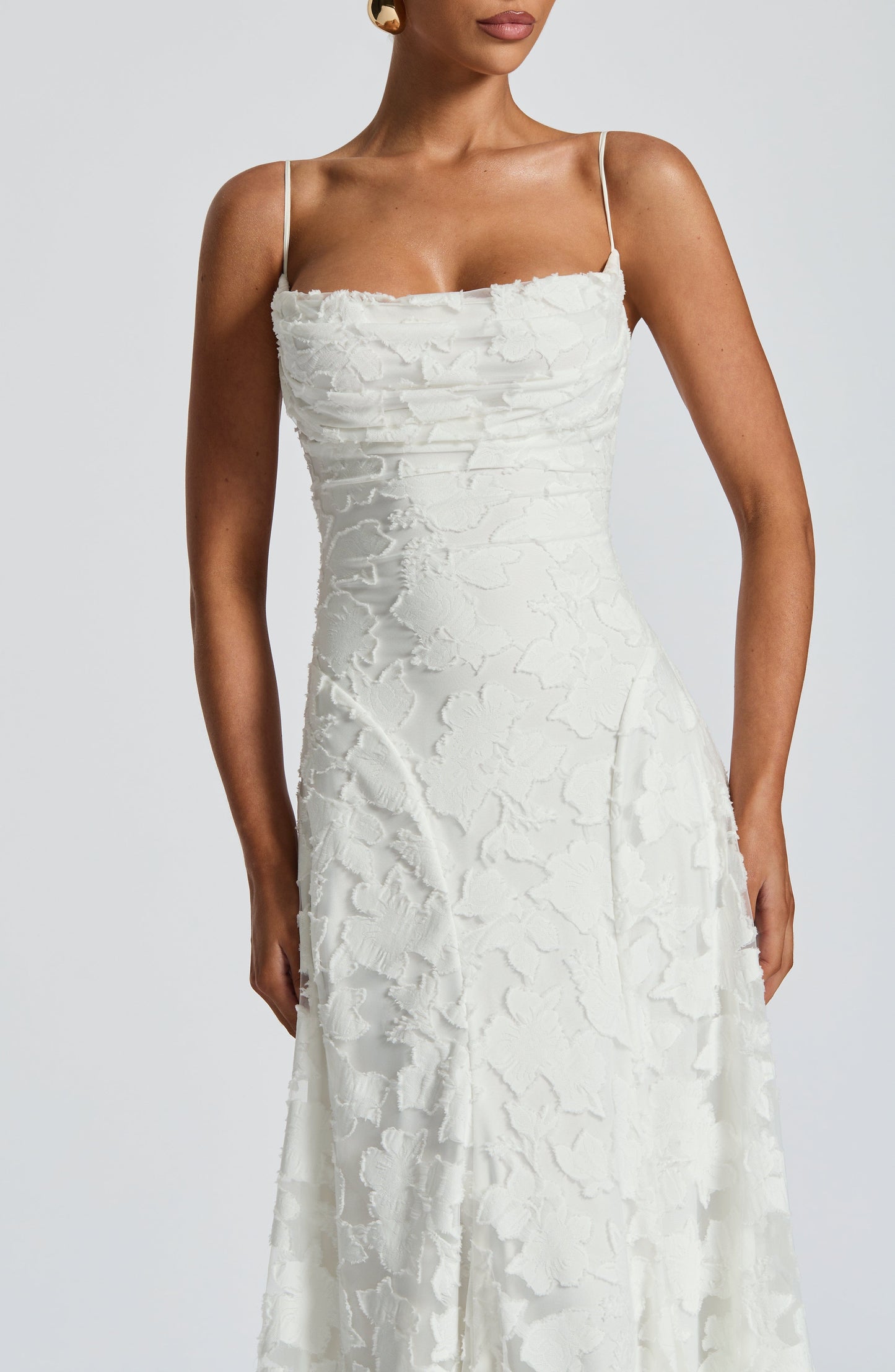 Vestido largo mujer escote drapeado espalda de encaje tirantes finos motivo calado