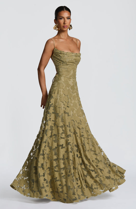 Vestido largo mujer escote drapeado espalda de encaje tirantes finos motivo calado