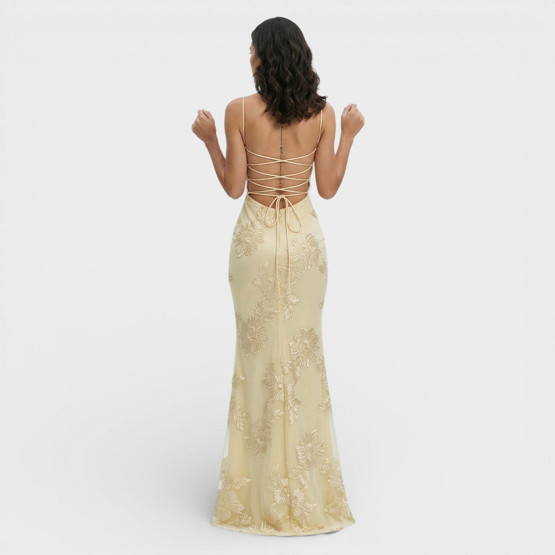 Vestido largo mujer tirantes finos bustier con corsé bordado