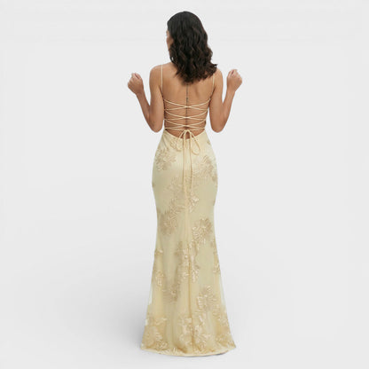 Vestido largo mujer tirantes finos bustier con corsé bordado