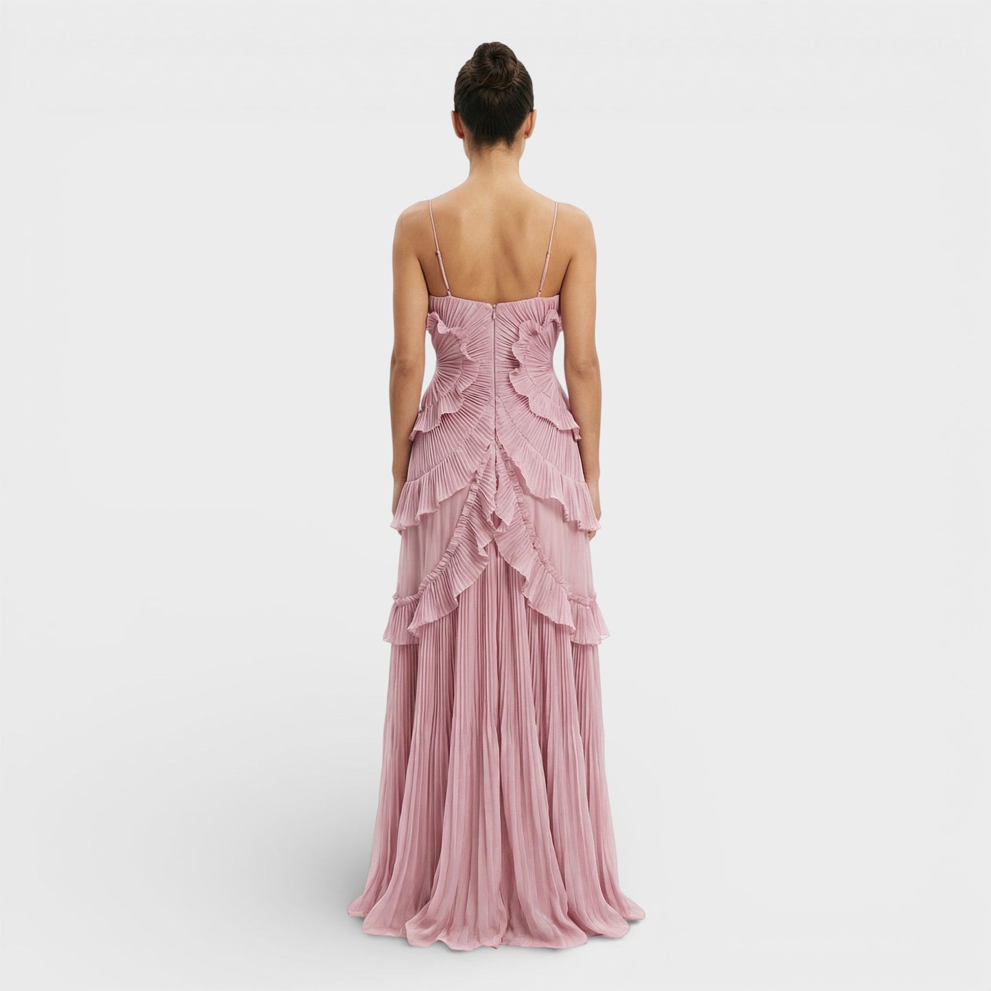 Vestido largo mujer cuello halter plisado volantes asimétricos