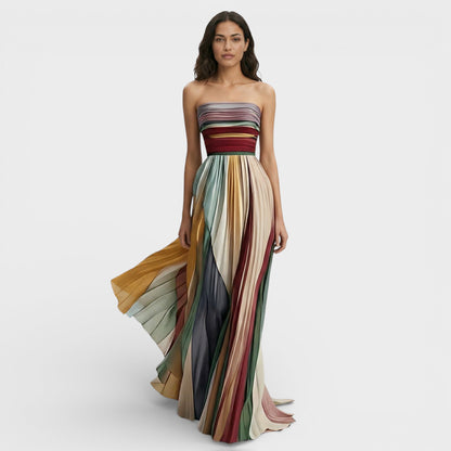 Vestido largo mujer multicolor bustier plisado fruncido