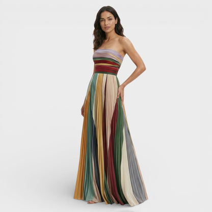 Vestido largo mujer multicolor bustier plisado fruncido