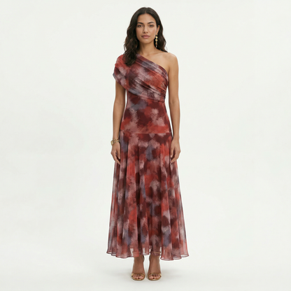 Vestido largo mujer multicolor asimétrico cuerpo fruncido