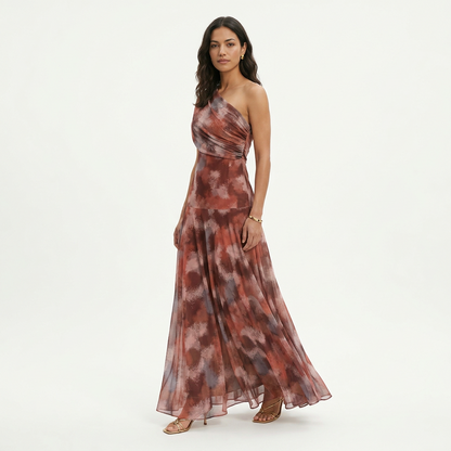 Vestido largo mujer multicolor asimétrico cuerpo fruncido