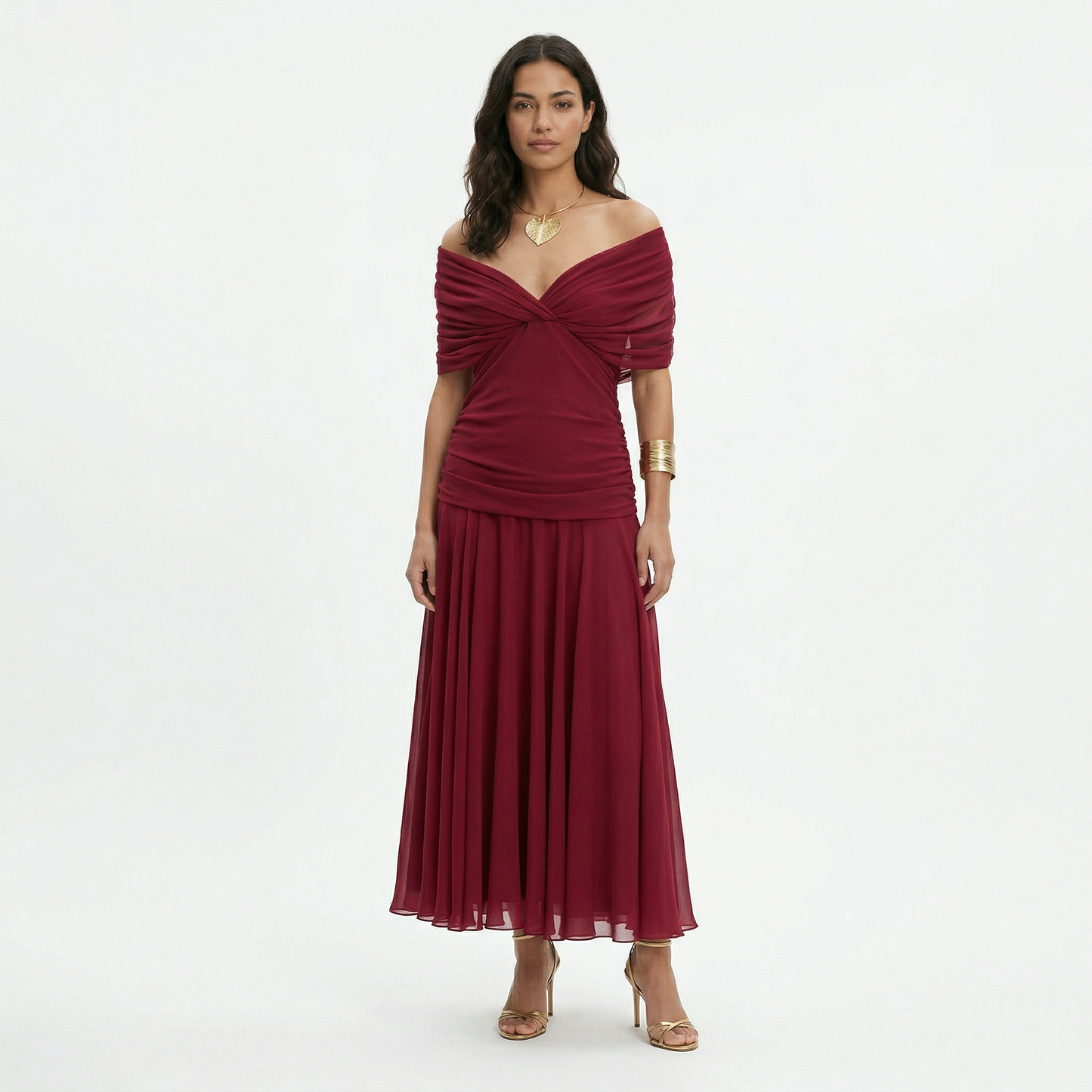 Vestido largo mujer multicolor Hombros descubiertos lazo frontal