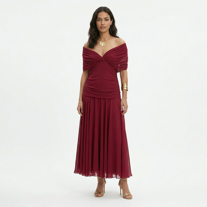 Vestido largo mujer multicolor Hombros descubiertos lazo frontal