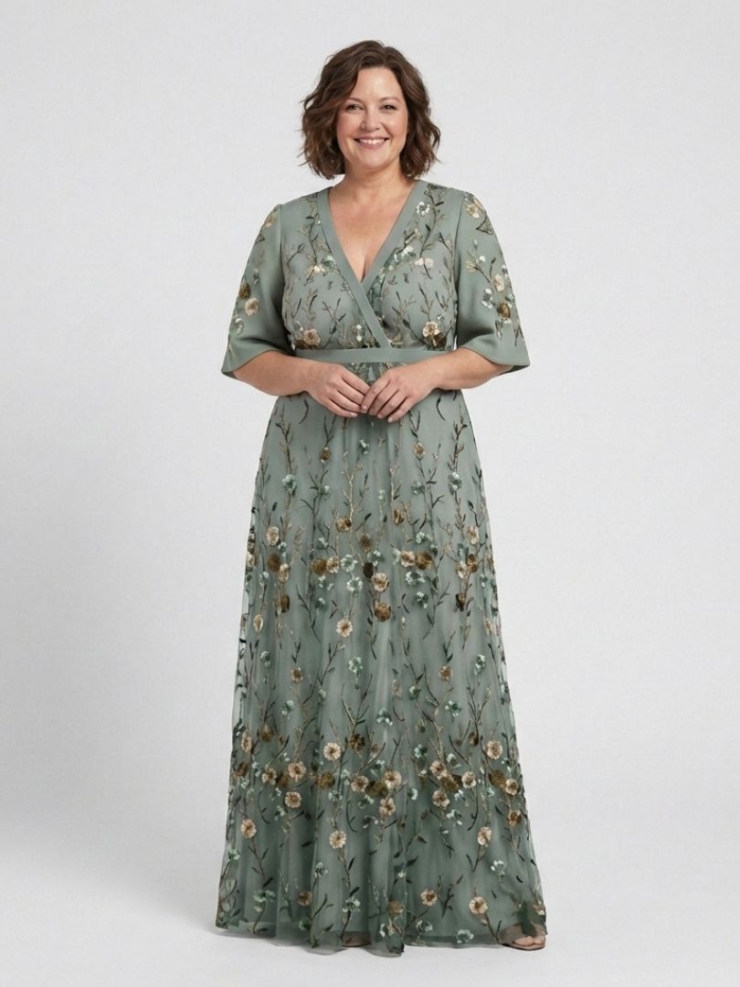 Eva | Vestido maxi floral con escote en V y manga corta