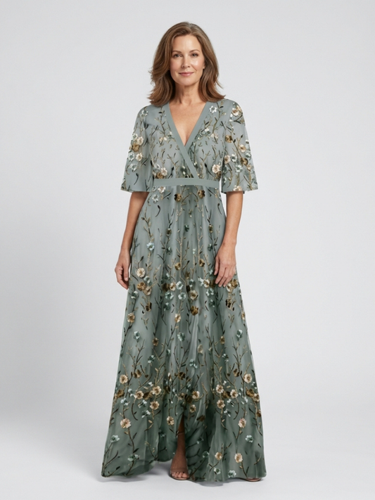 Eva | Vestido maxi floral con escote en V y manga corta