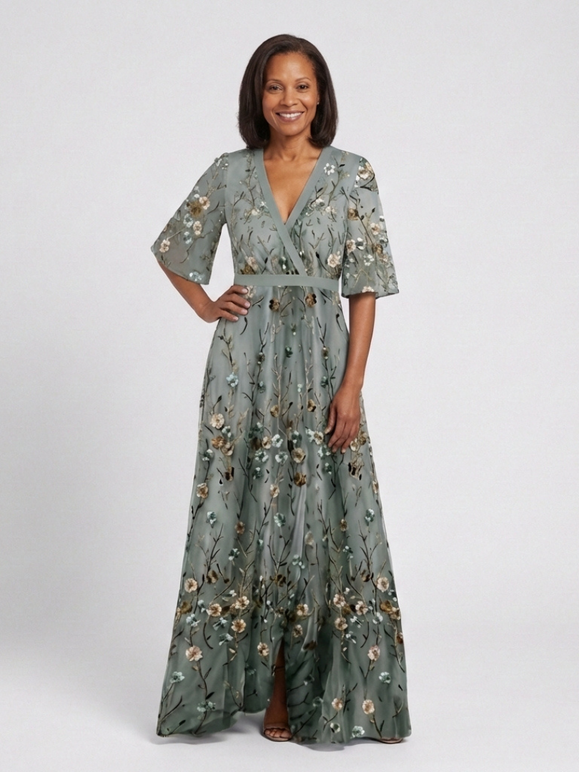 Eva | Vestido maxi floral con escote en V y manga corta