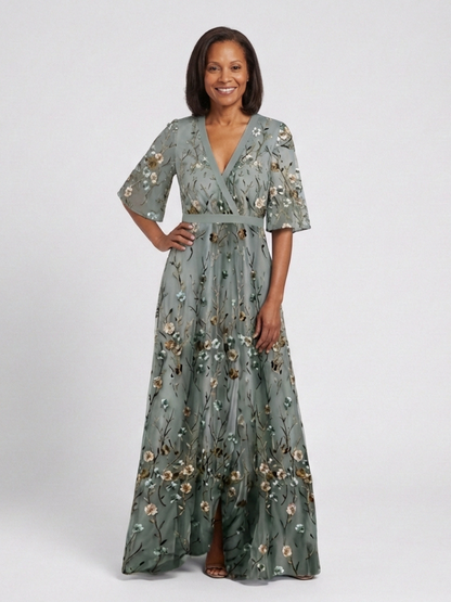 Eva | Vestido maxi floral con escote en V y manga corta