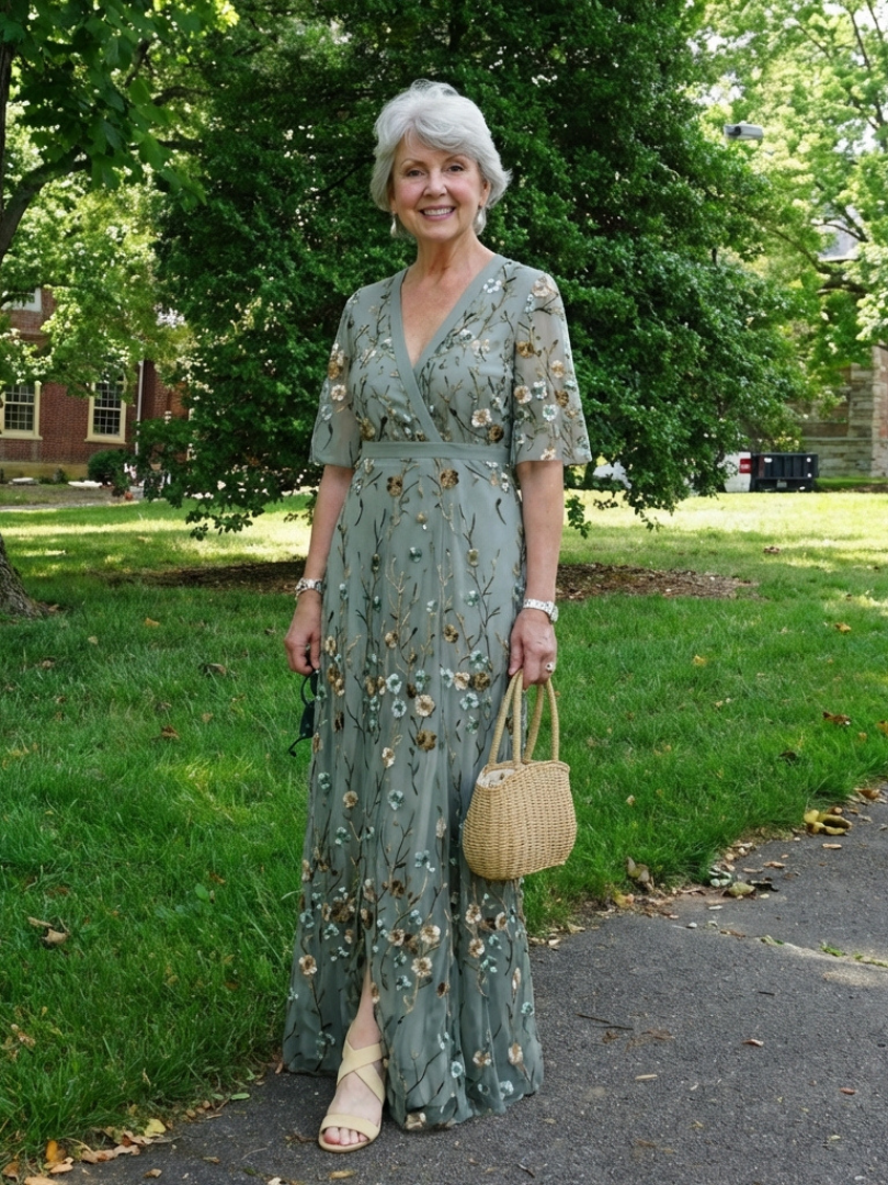 Eva | Vestido maxi floral con escote en V y manga corta