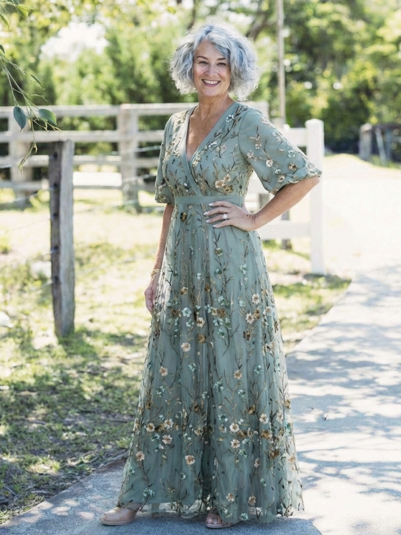 Eva | Vestido maxi floral con escote en V y manga corta