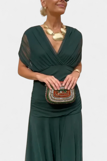 Vestido largo mujer Hombros descubiertos cintura fruncida escote retorcido
