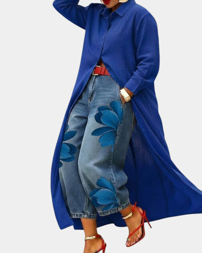 Mariana | Conjunto de vestido y pantalones vaqueros anchos