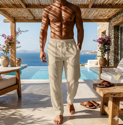 Pantalones elegantes de algodón y lino