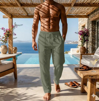 Pantalones elegantes de algodón y lino