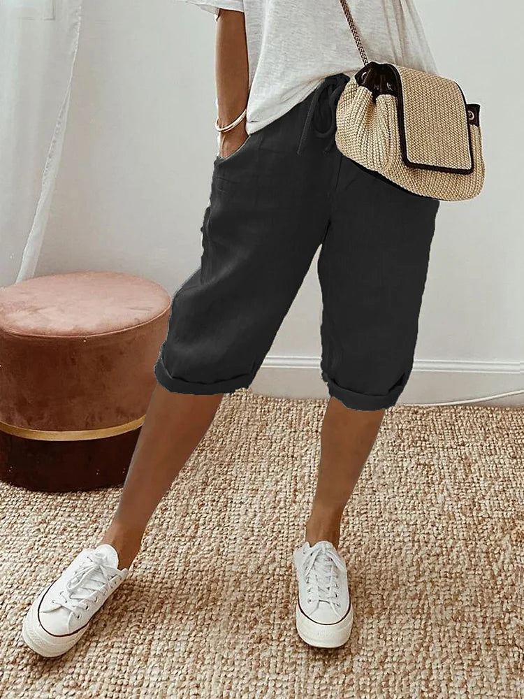 Pantalones cortos de algodón y lino para mujer