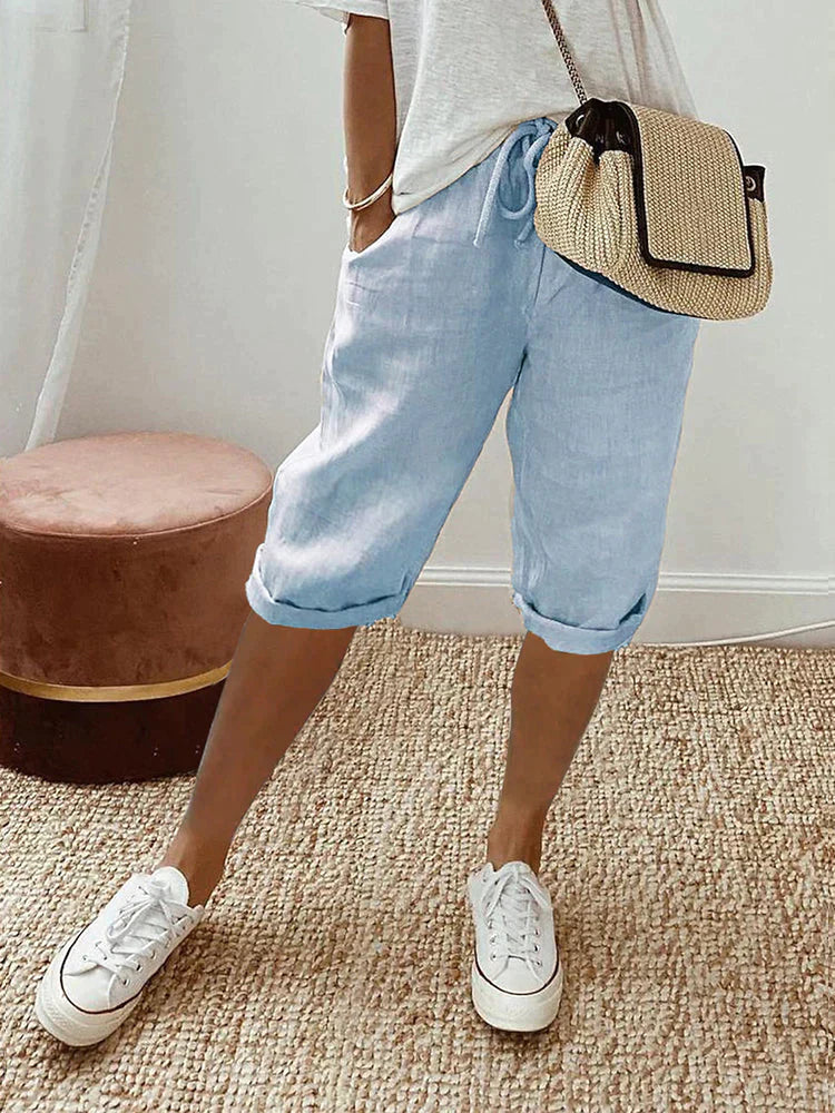 Pantalones cortos de algodón y lino para mujer