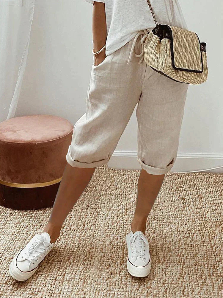 Pantalones cortos de algodón y lino para mujer