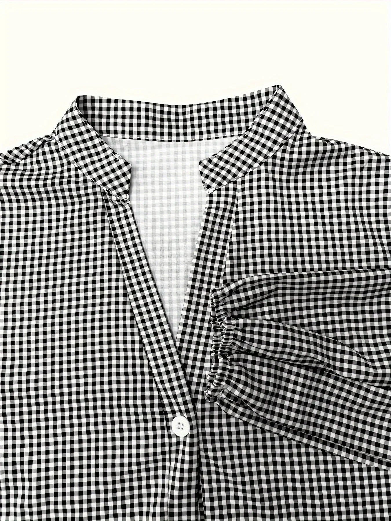 Vestido corto vichy de mujer con mangas 3/4 y cuello abotonado