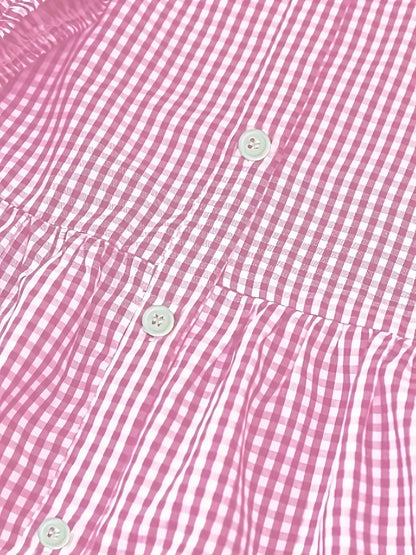 Vestido corto vichy de mujer con mangas 3/4 y cuello abotonado