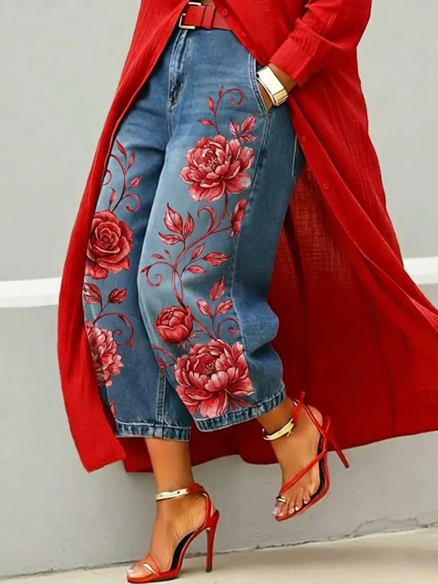 Mariana | Pantalones Vaqueros Bordados con Flores Elegantes