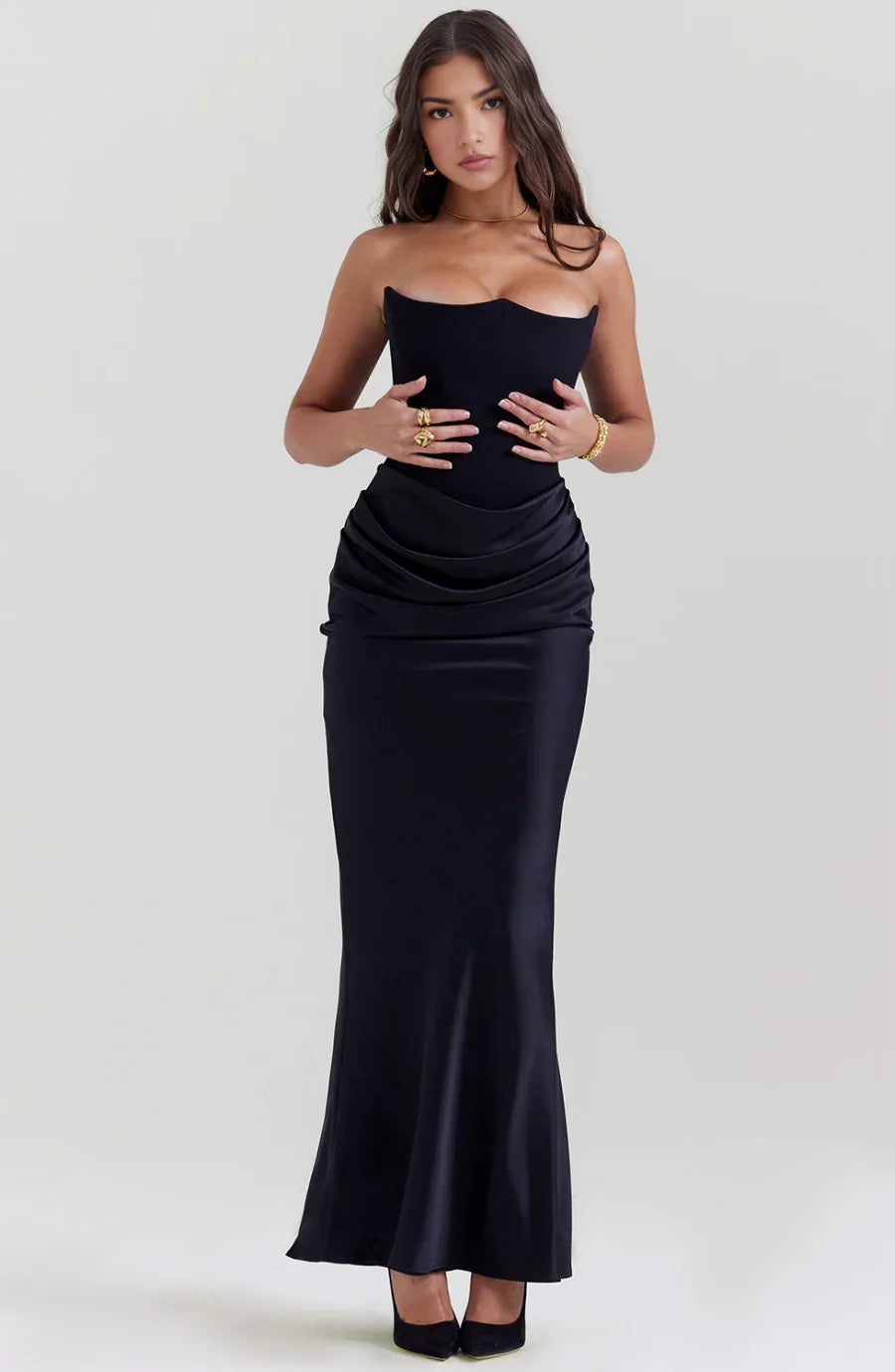 Vestido bustier de mujer maxi drapeado