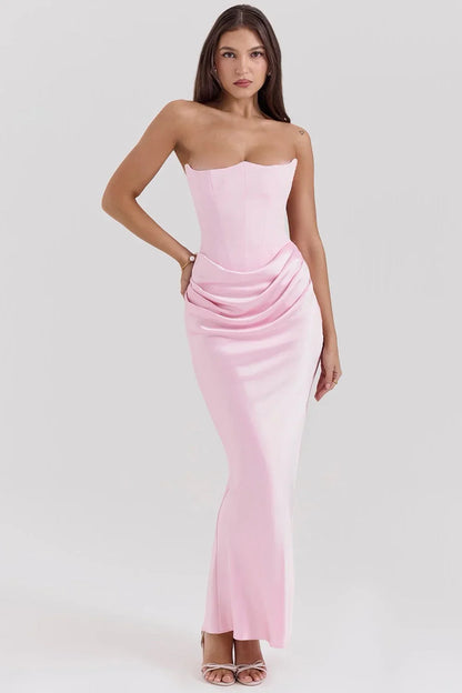 Vestido bustier de mujer maxi drapeado