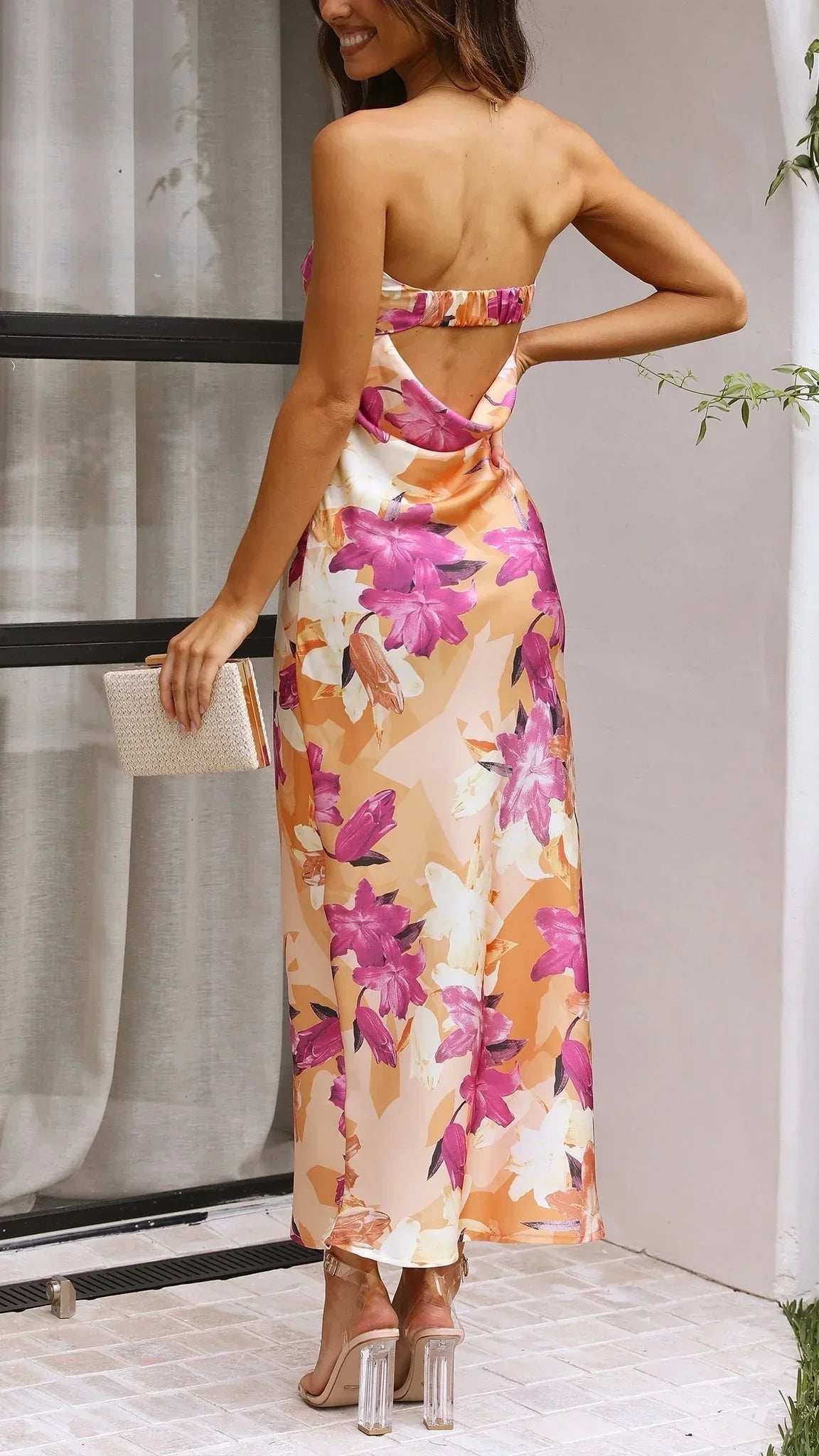 Vestido largo floral sin tirantes para fiesta de verano