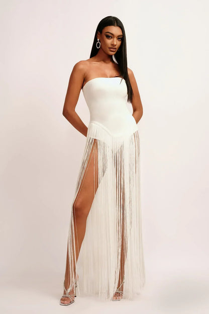 Vestido largo de verano de mujer tipo bandage con flecos