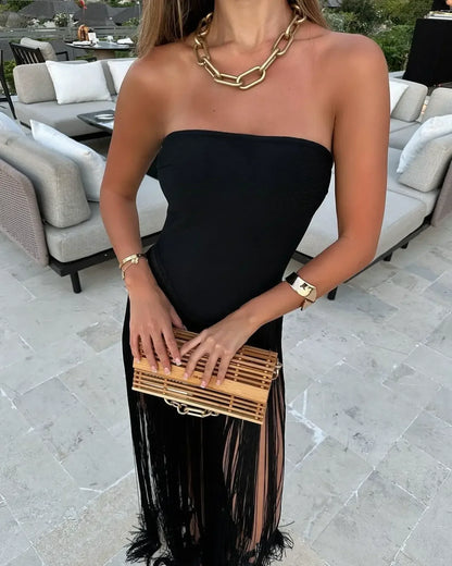 Vestido largo de verano de mujer tipo bandage con flecos