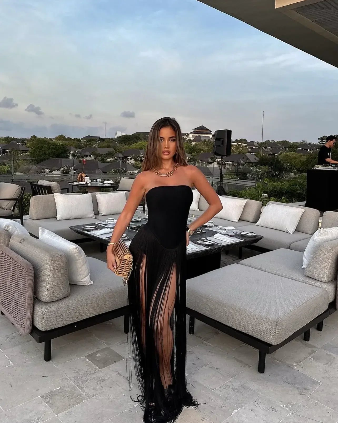 Vestido largo de verano de mujer tipo bandage con flecos