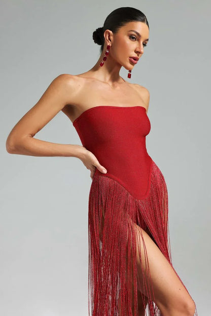 Vestido largo de verano de mujer tipo bandage con flecos