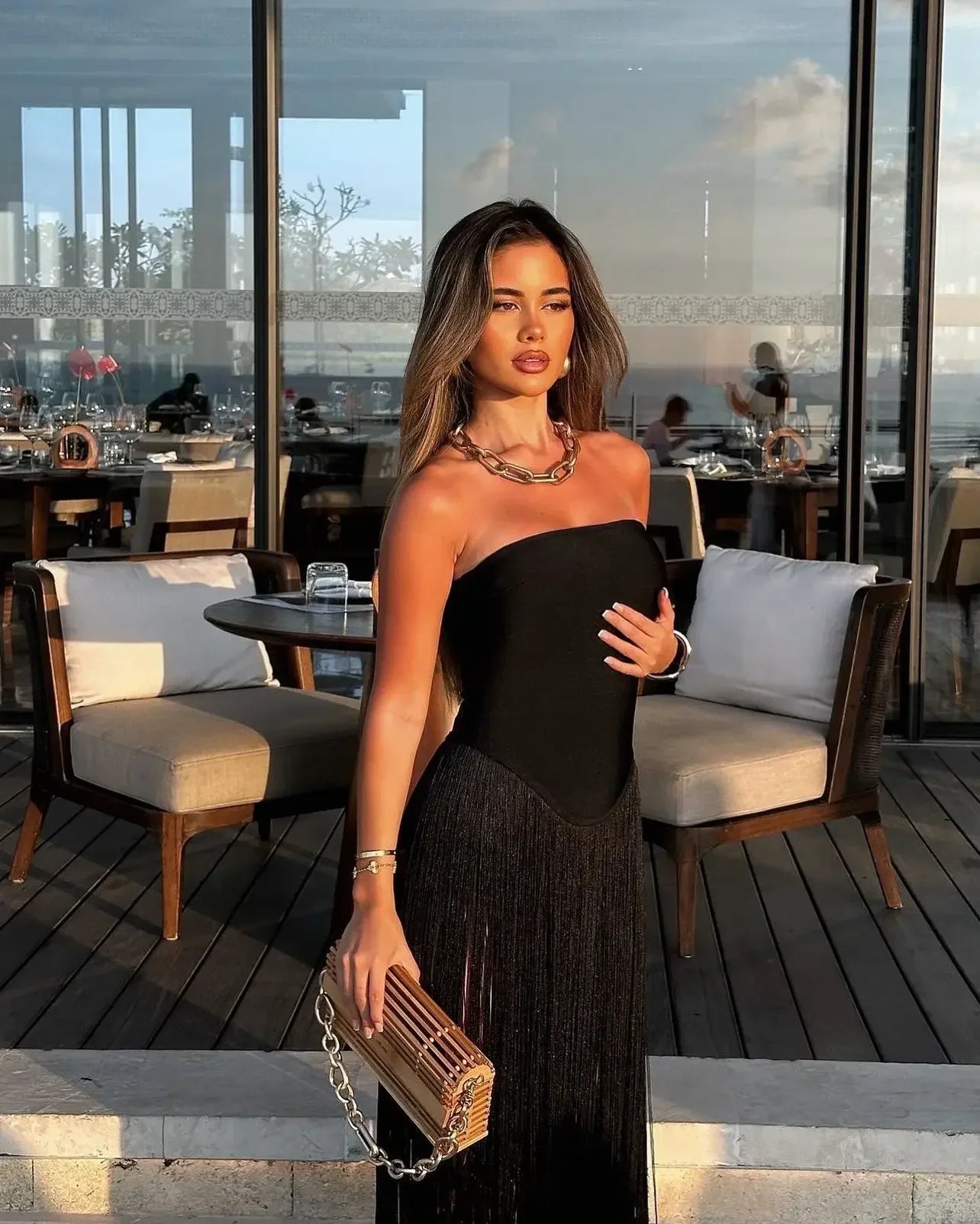 Vestido largo de verano de mujer tipo bandage con flecos
