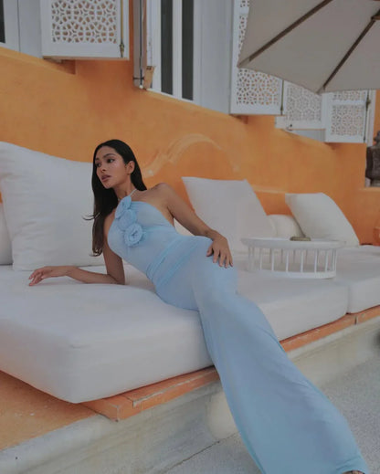Vestido verano azul con espalda descubierta para mujer