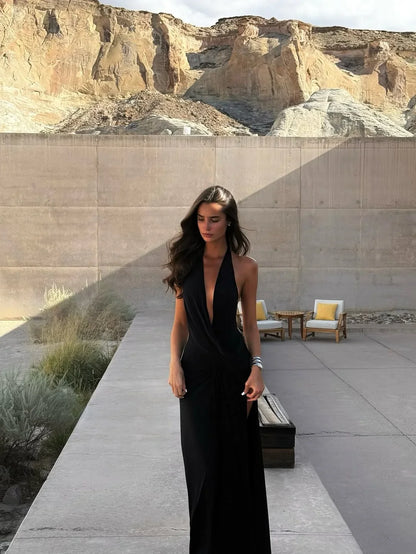 Vestido largo de verano de mujer con espalda descubierta